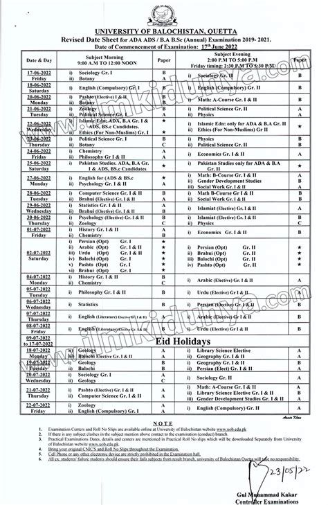 B.A./B.Sc./B.Com Exam Date Sheet 2024 .